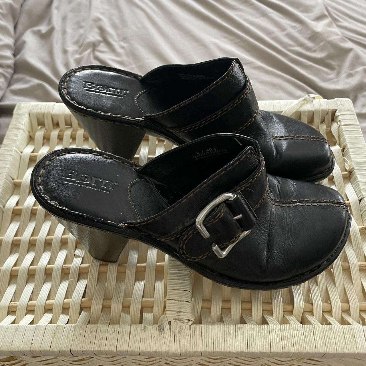 Born Clogs Leather mules platform high heel... Depop