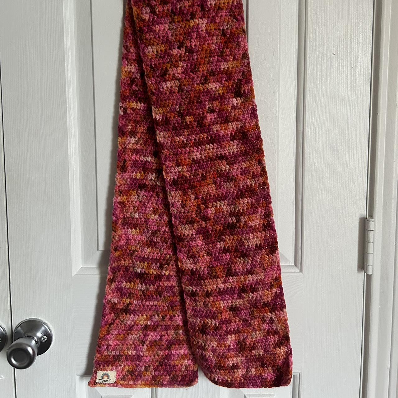 pink and orange multicolored crochet scarf made by... Depop