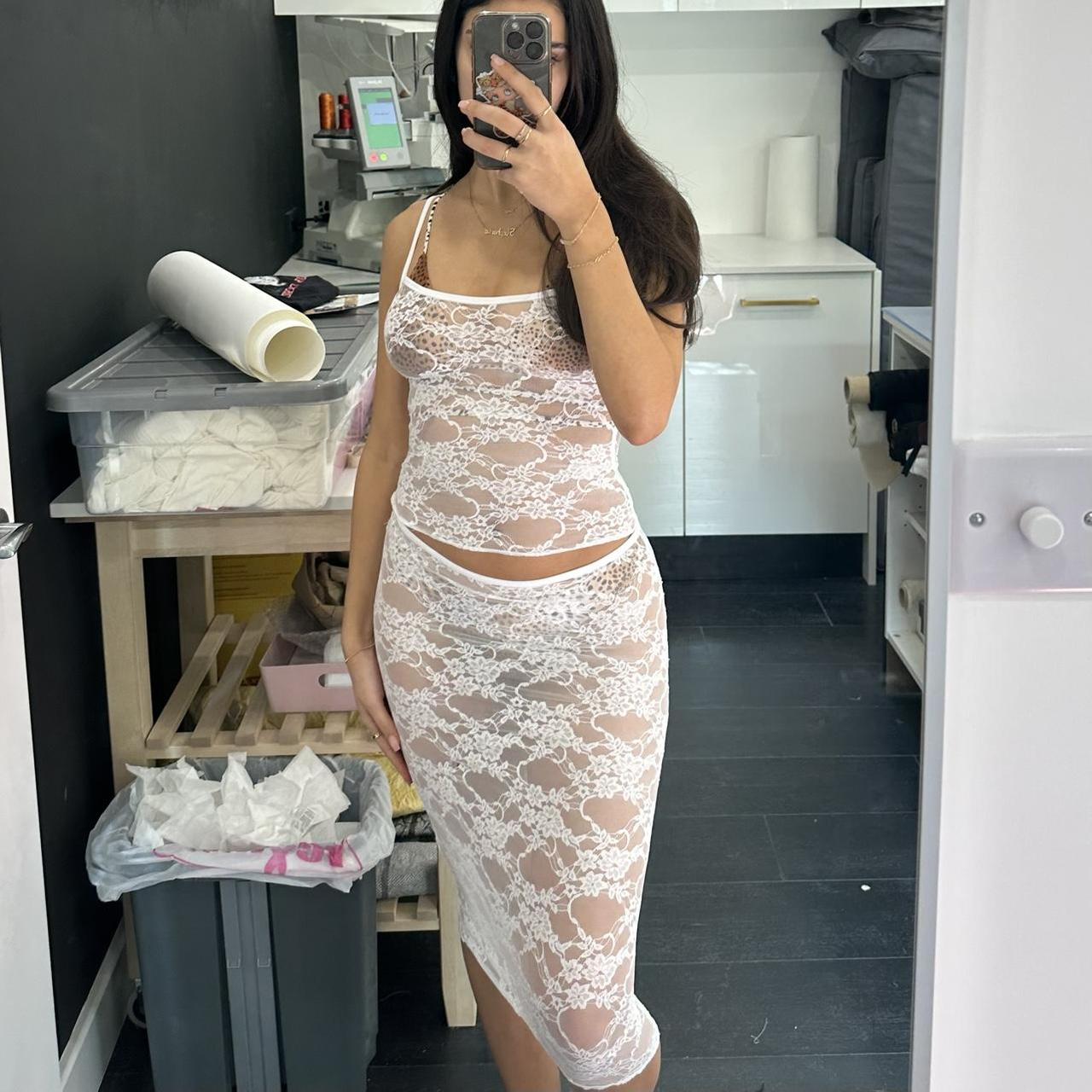 lace skirt in white sheer white stretchy lace midi... Depop