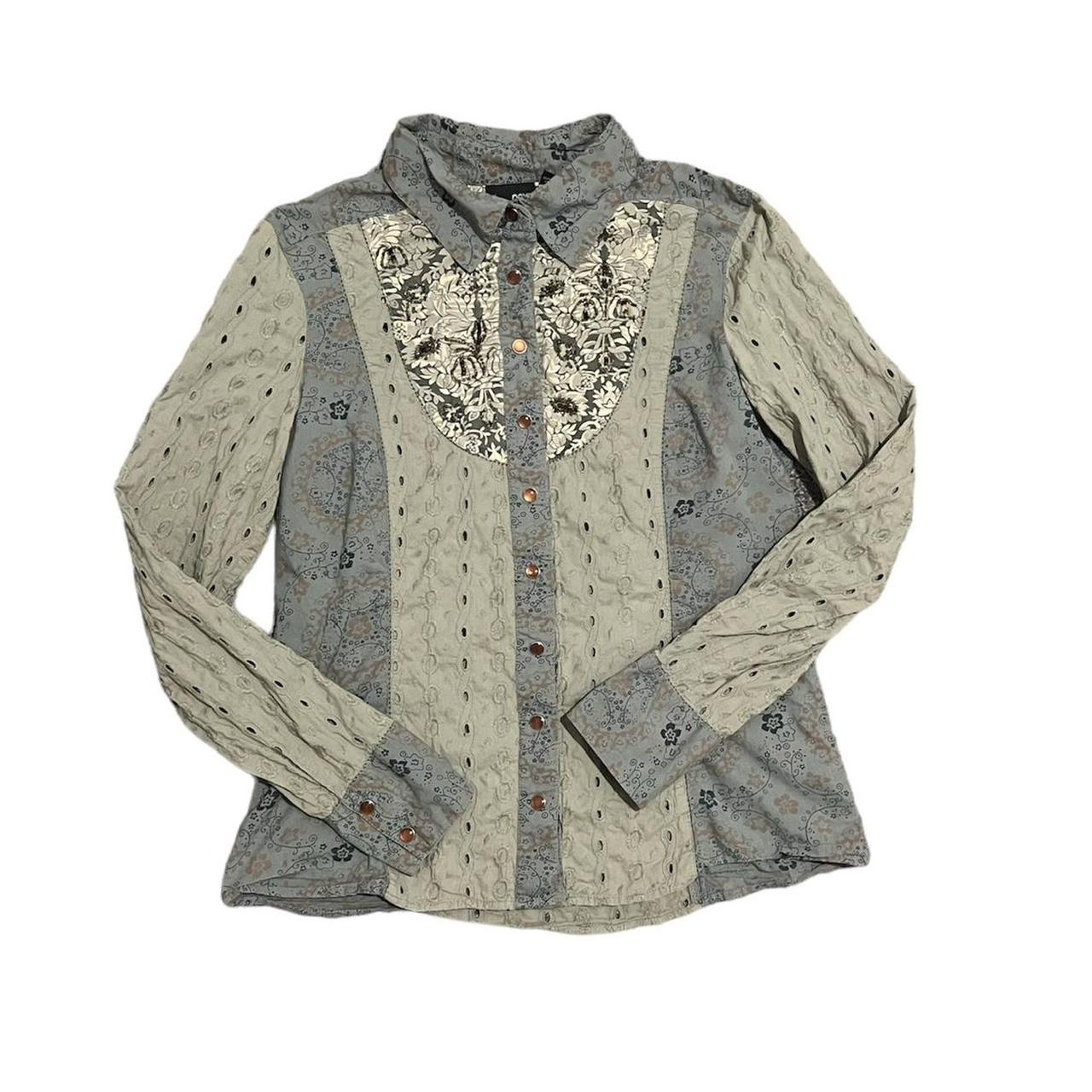 sage green patterned button down shirt sage green... - Depop