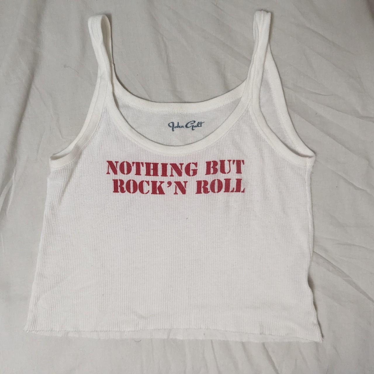 white brandy Melville rock n roll shirt Cami top... - Depop