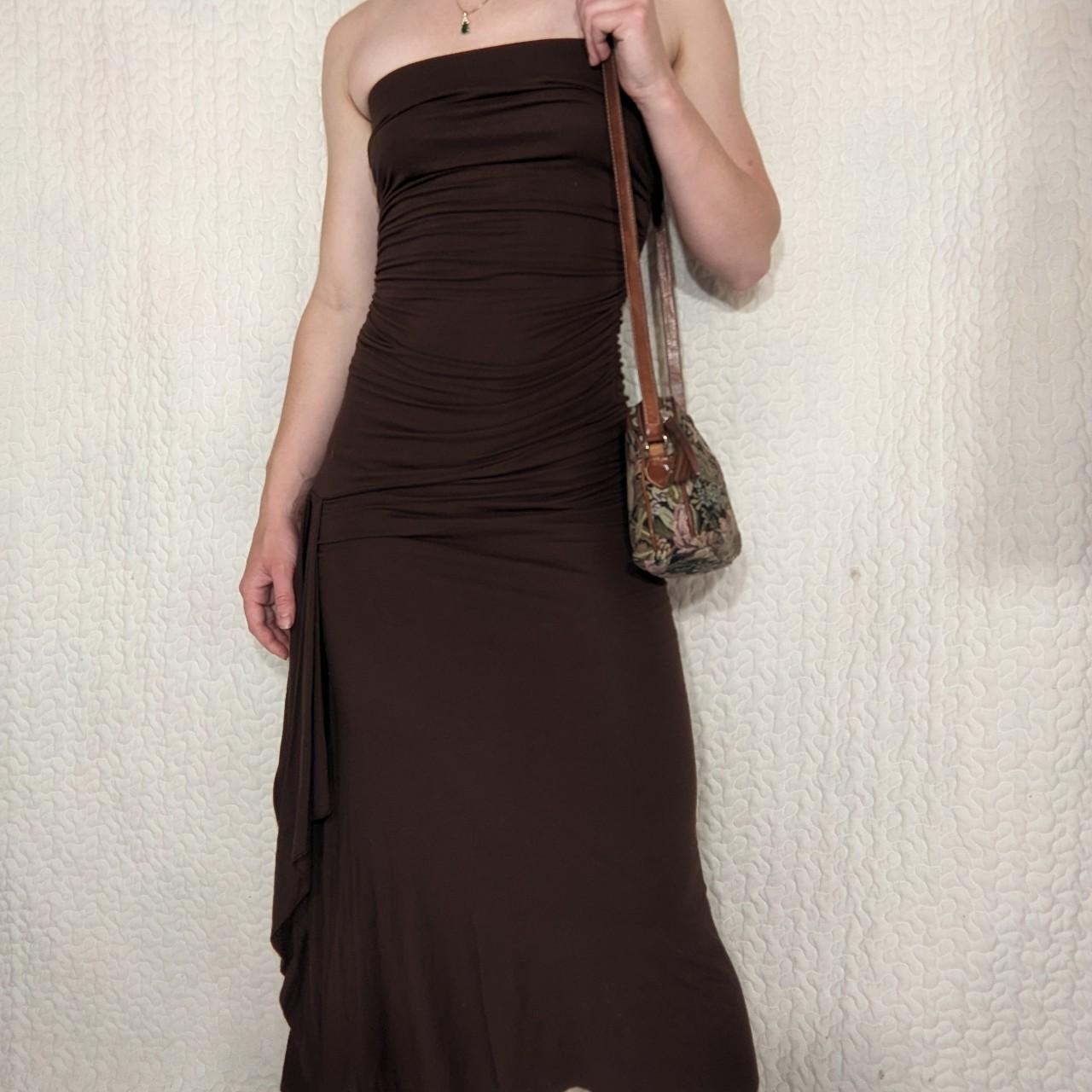 Gorgeous whimsical brown strapless dress. Perfect... - Depop