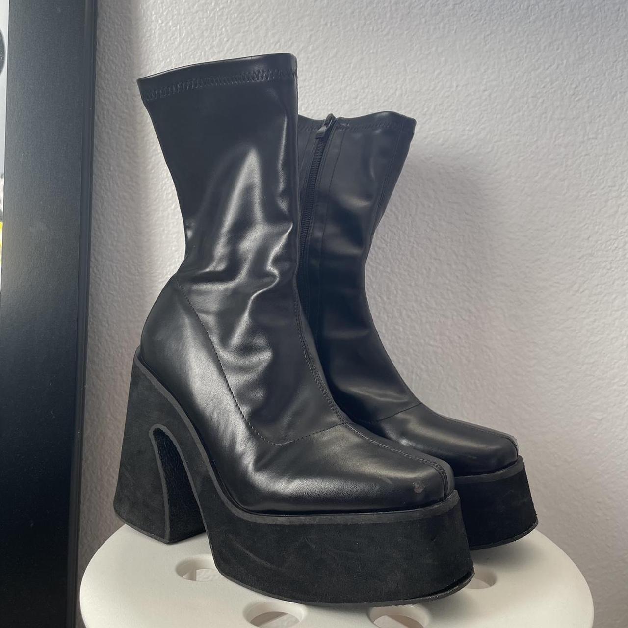 mod calf black platform boots square toe... - Depop