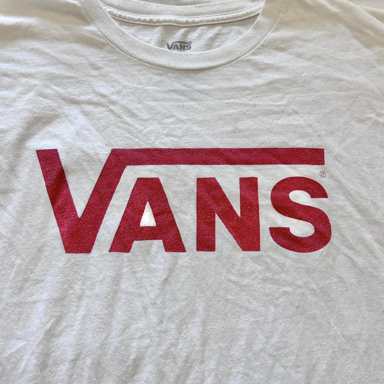 white vans classic graphic t shirt w red lettering -... - Depop