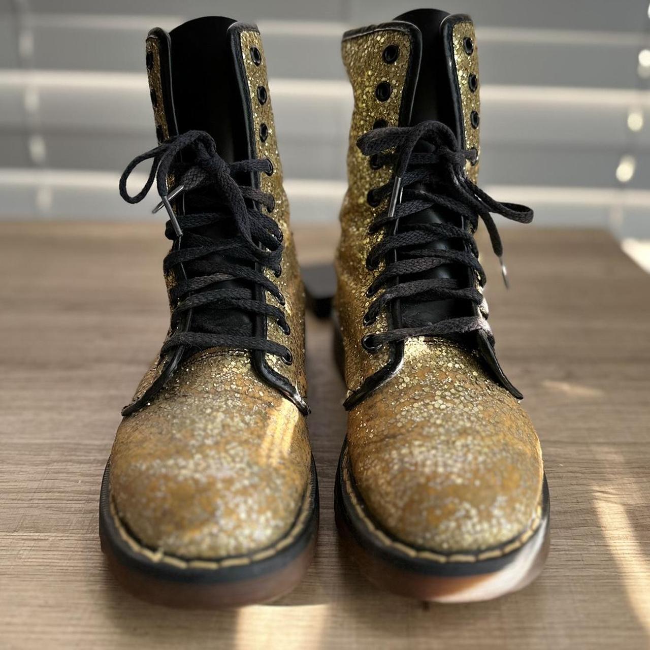 Vintage 90s Dr. Martens Gold Glitter Combat Boots... Depop