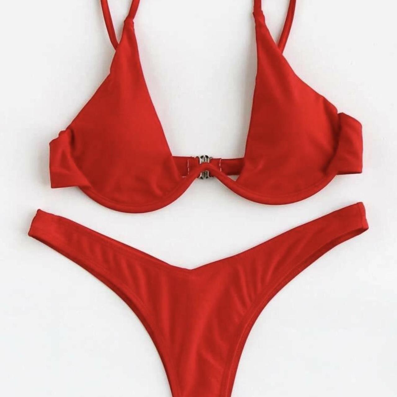 Red high cut bikini set, super flattering. Worn once... - Depop