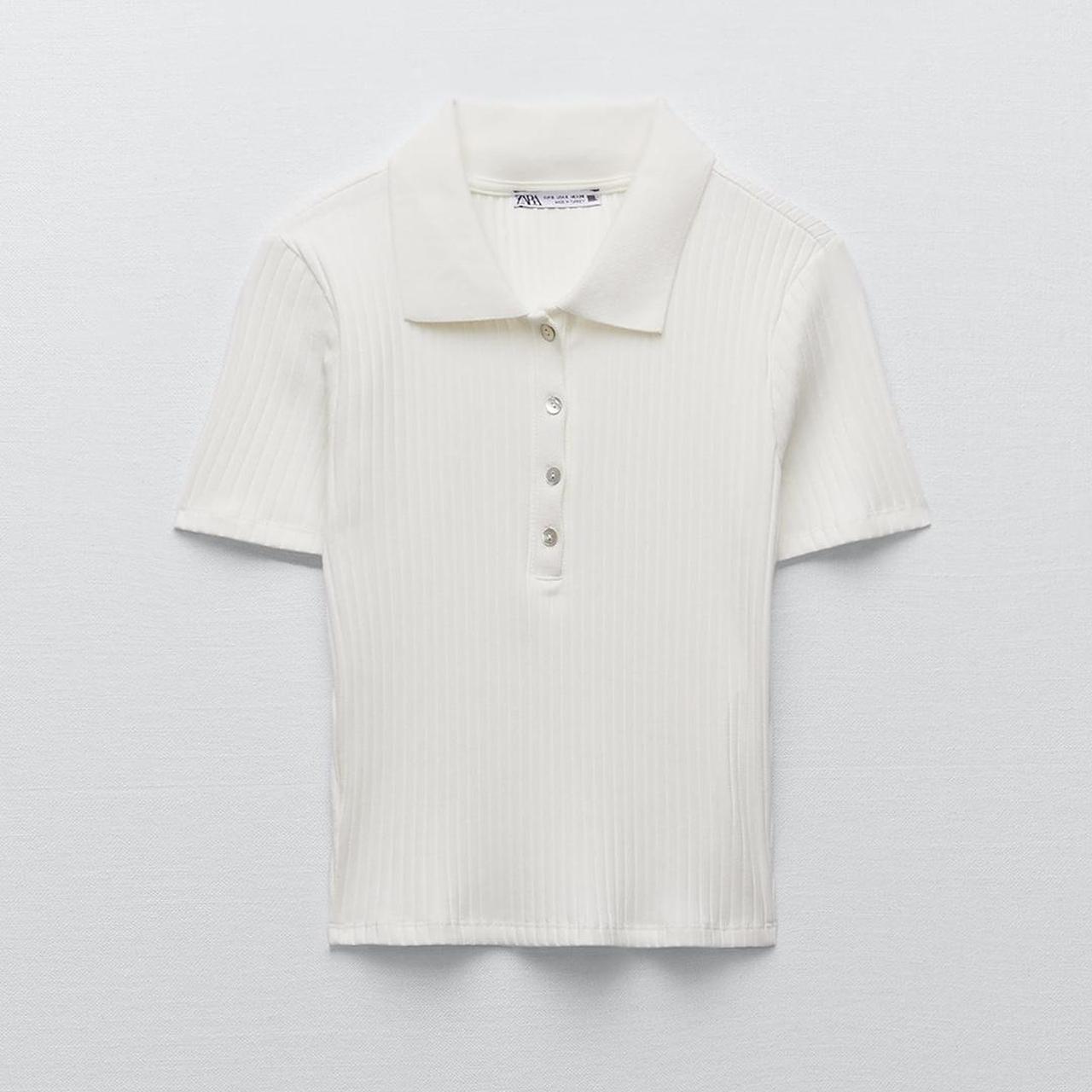 Zara Ribbed Knit Polo shirt Short sleeved white - Depop