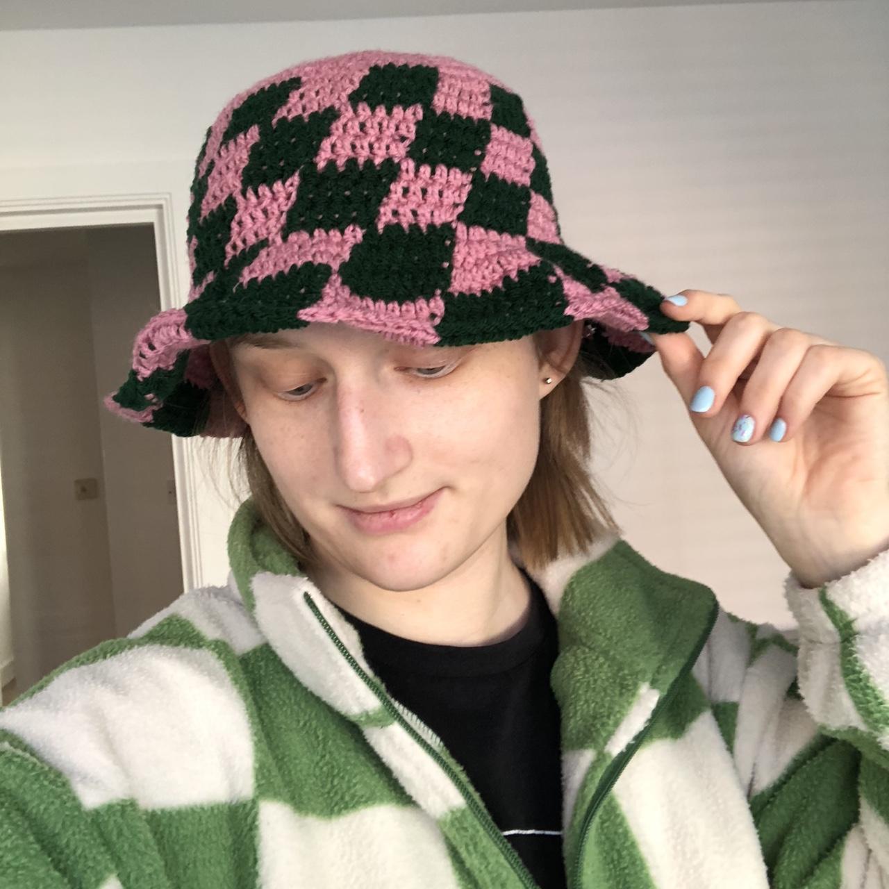 Womens Pink And Green Hat Depop 