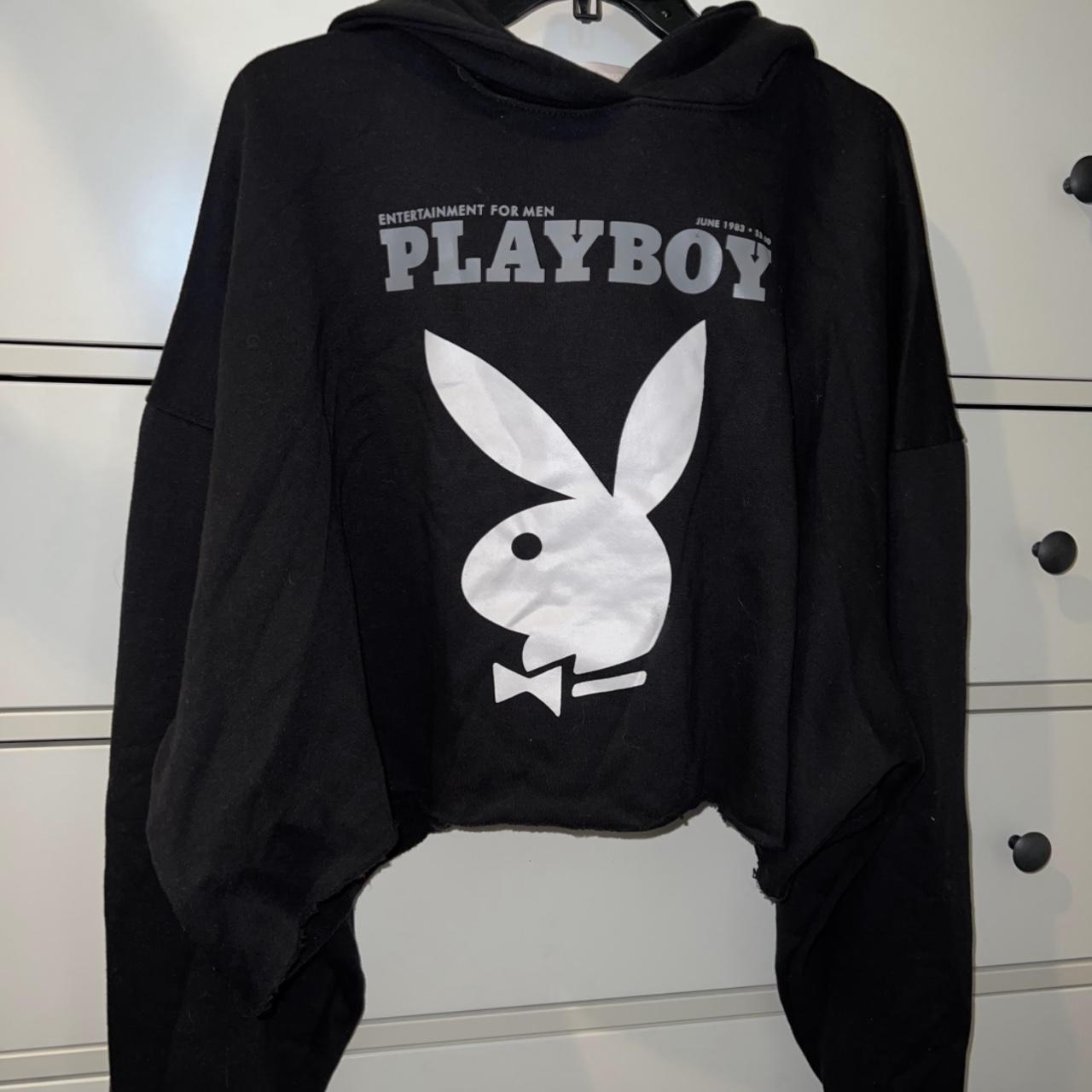 Playboy Women's Black and White Hoodie | Depop