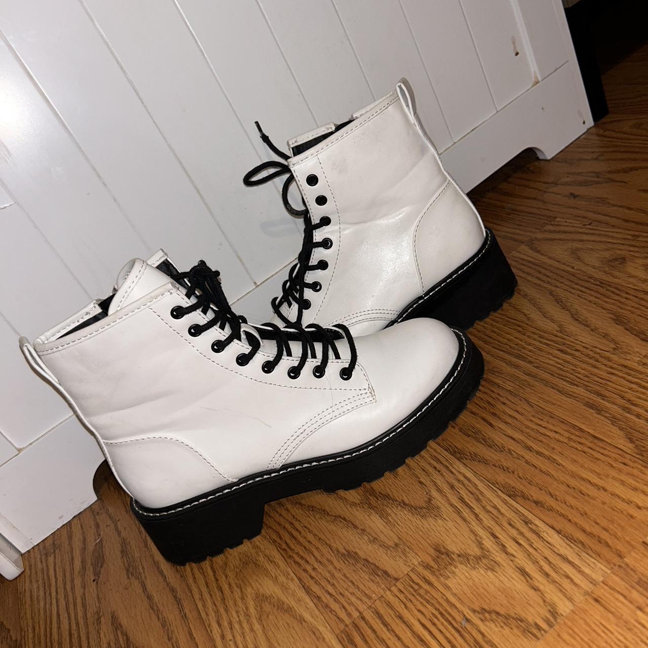 madden girl white boots with minor scuffs never... Depop