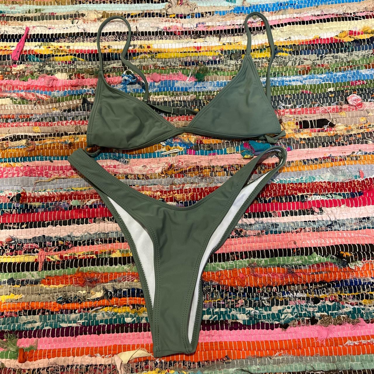 SHEIN Women's Khaki and Green Swimsuit-one-piece | Depop