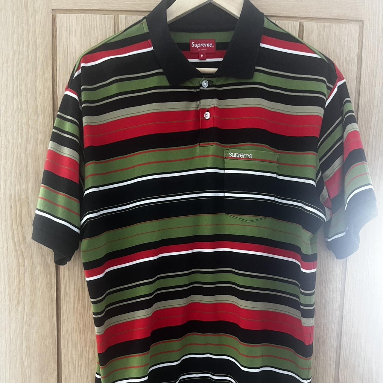 Green and Red Reflective Stripe Long Sleeve Polo.... - Depop