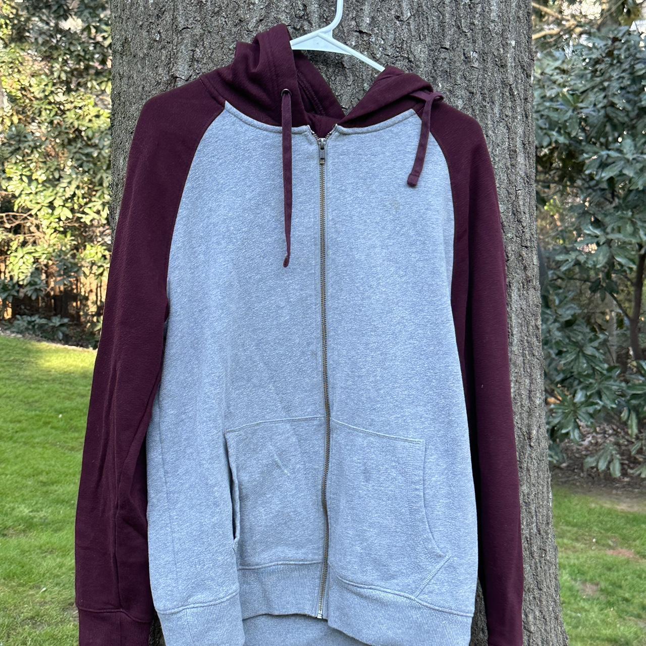 Men's Grey And Burgundy Hoodie | Depop