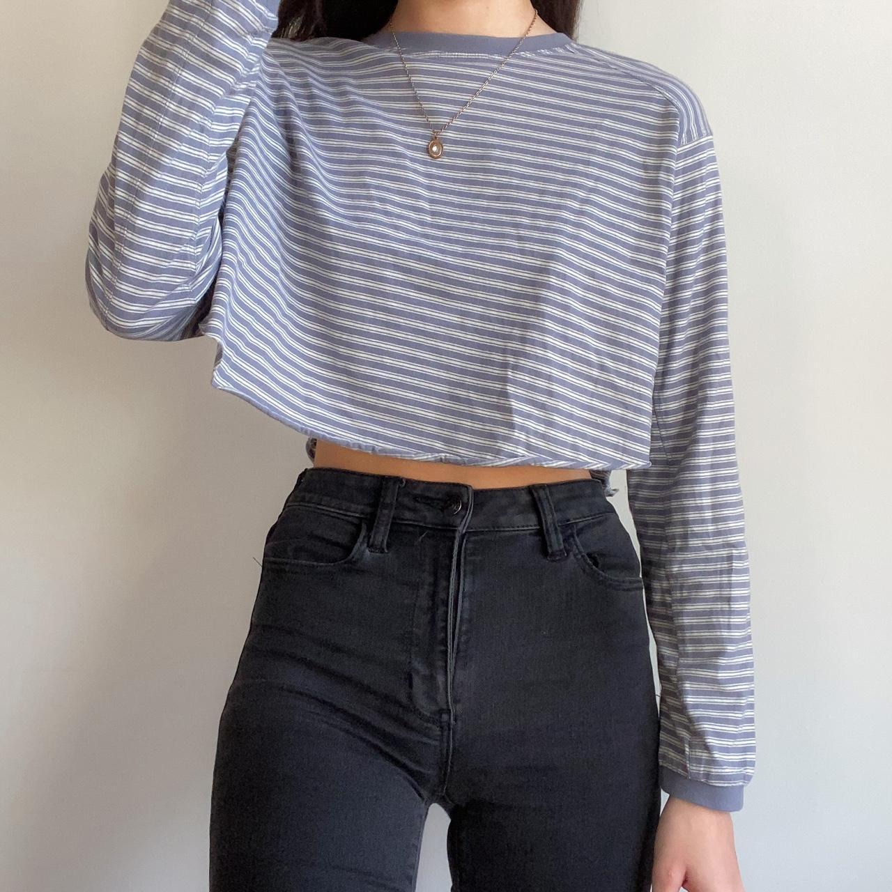 BDG Striped Crop Top Tomboy skater striped long... - Depop