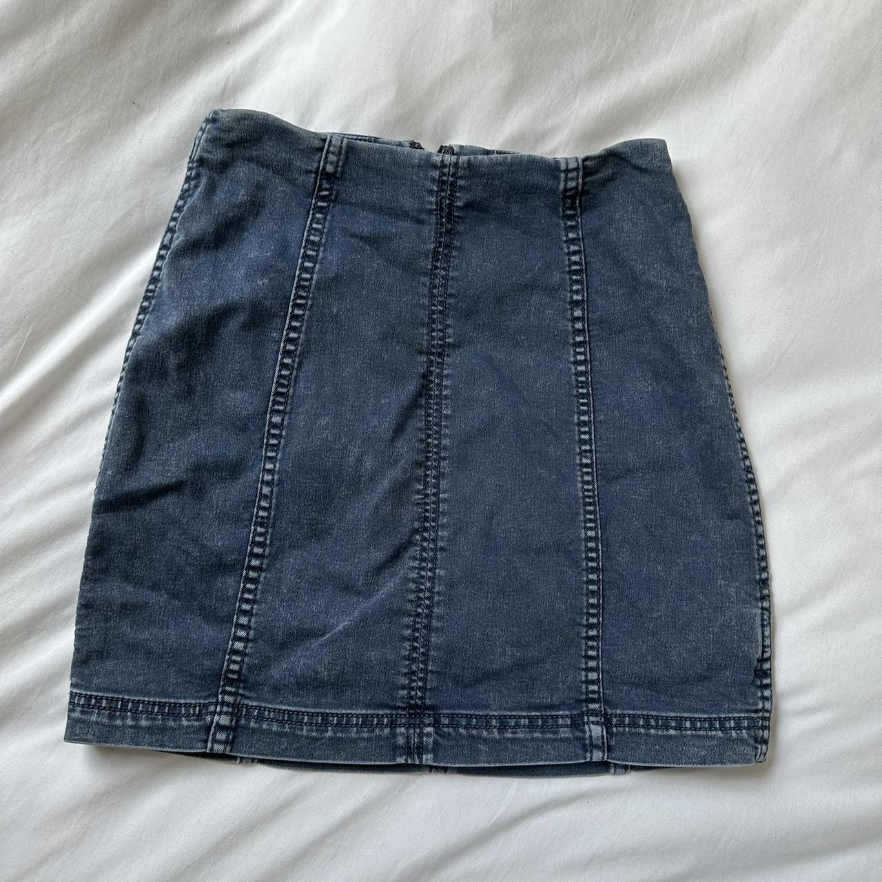 Free People Denim Mini Skirt medium wash denim mini... - Depop