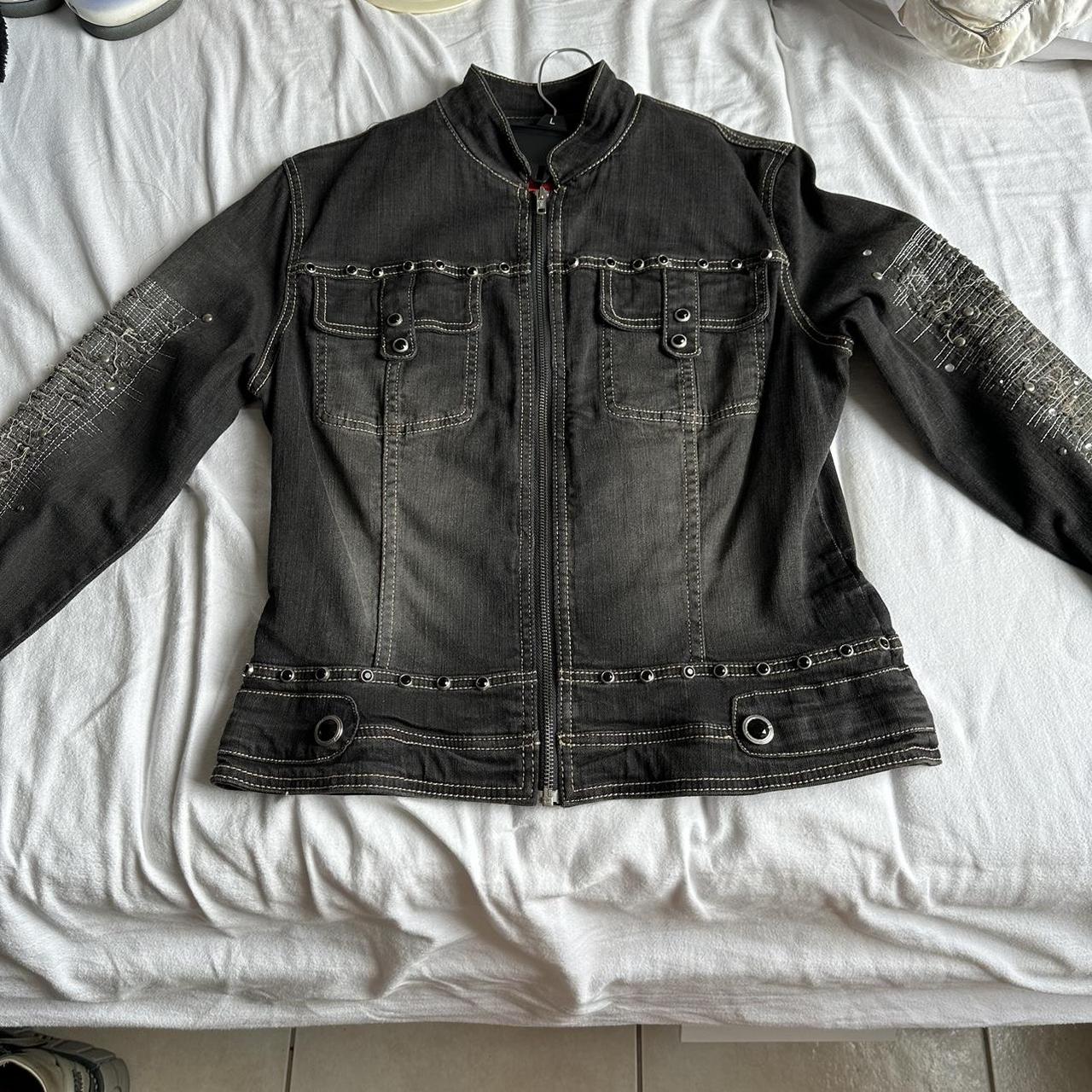 Studded denim moto sales jacket