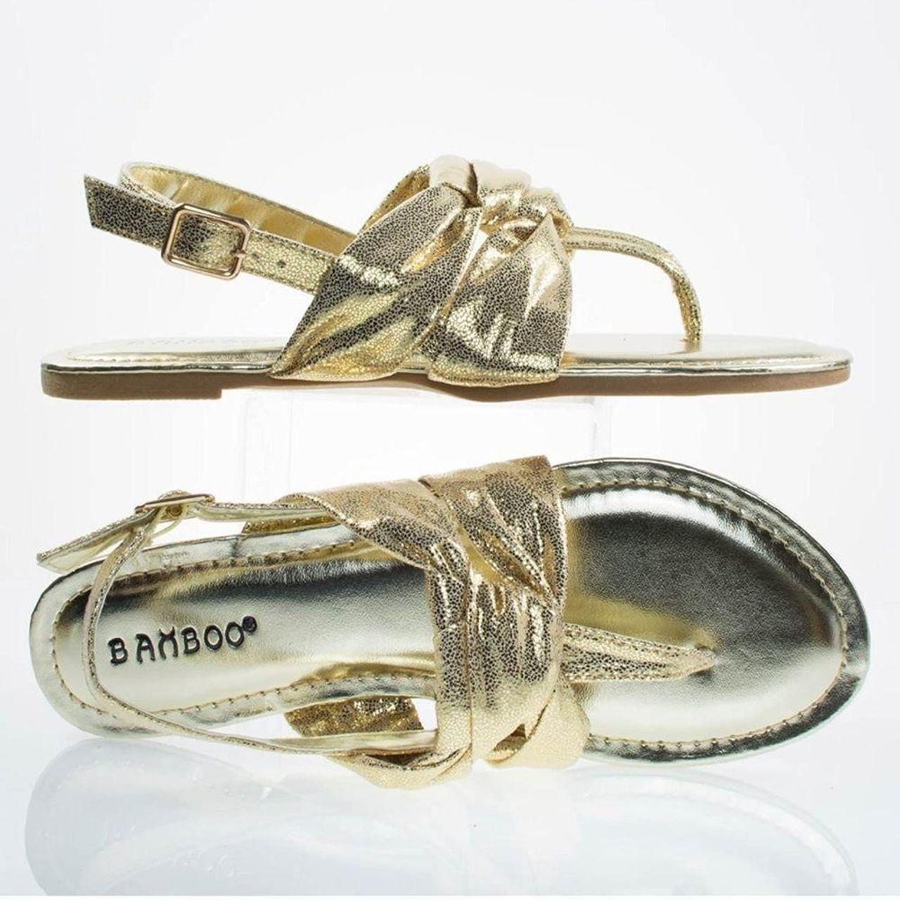 Bamboo Flat Thong Sandal W Metallic Print Fabric