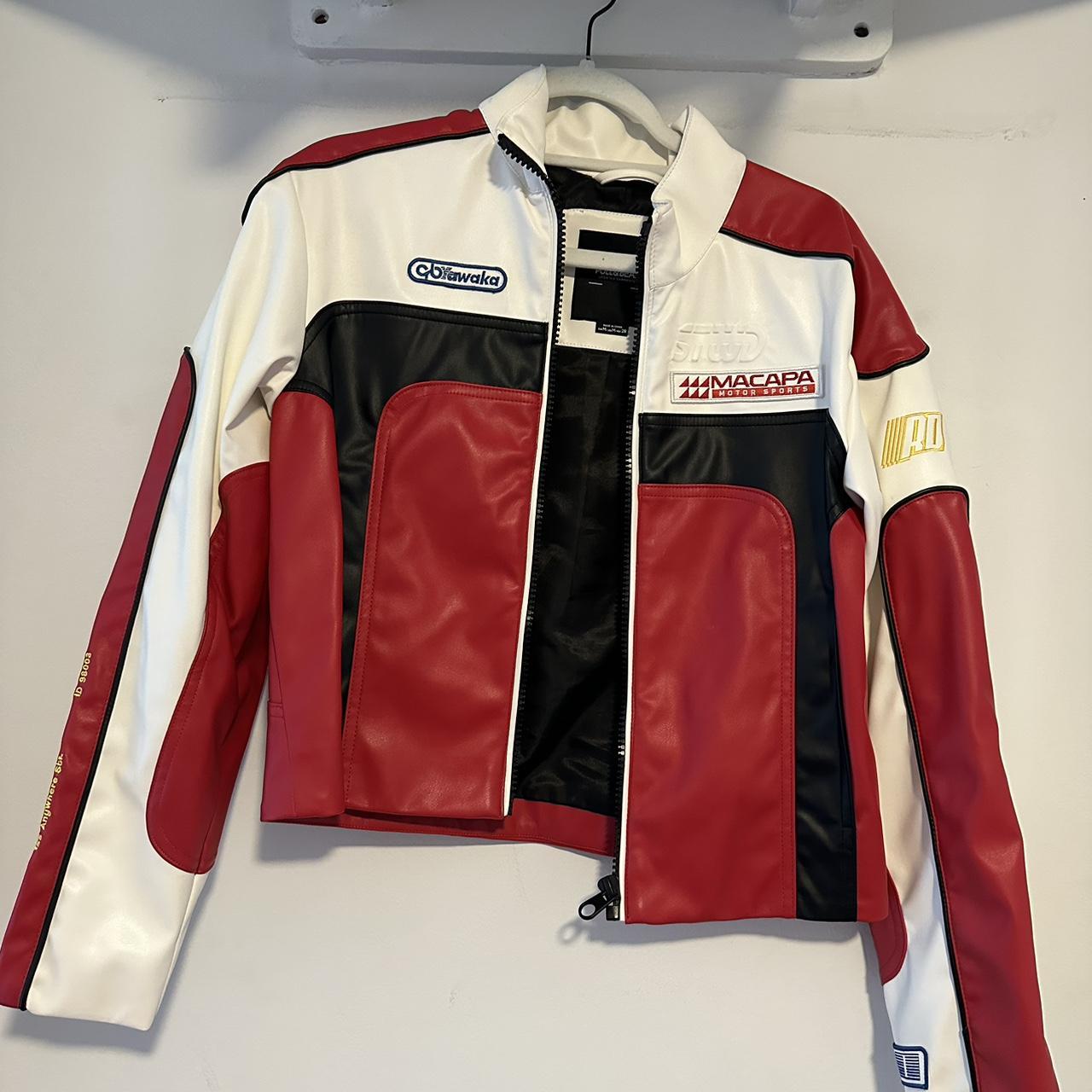 Bershka Faux Leather Racing Jacket Worn Once Depop