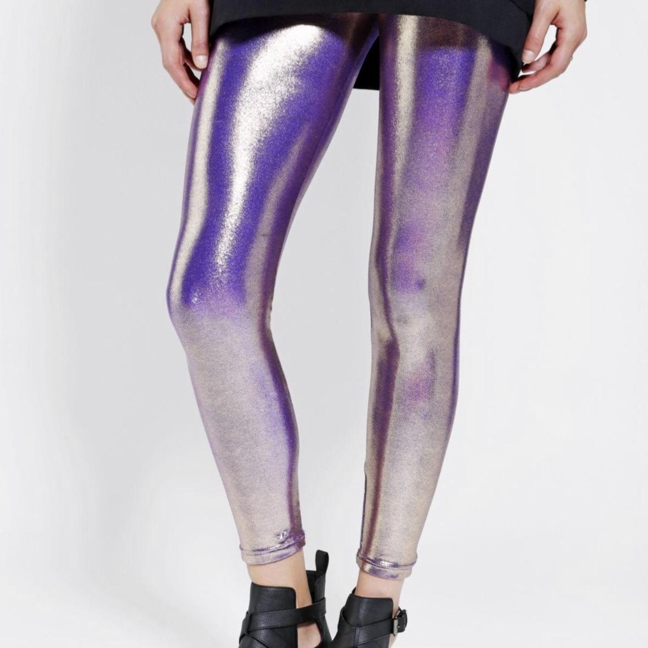 DYI purple liquid metalic tint leggings high waist - Depop