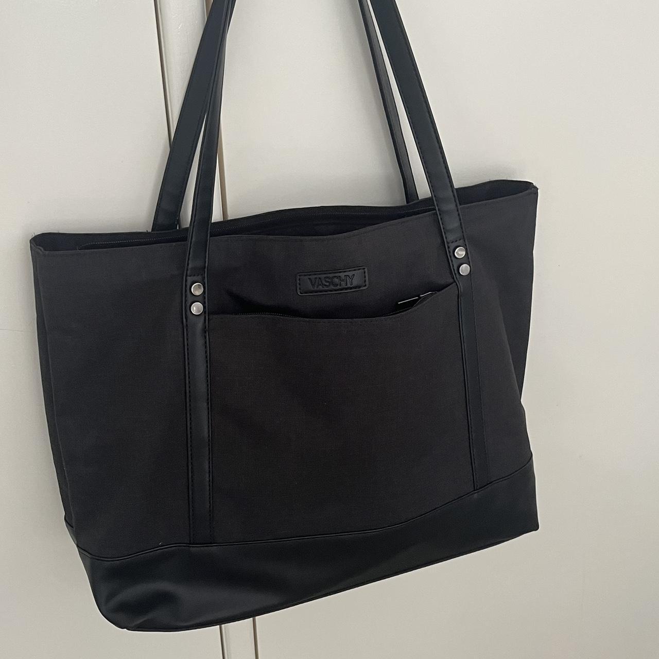 Black tote bag with laptop compartment and other... - Depop