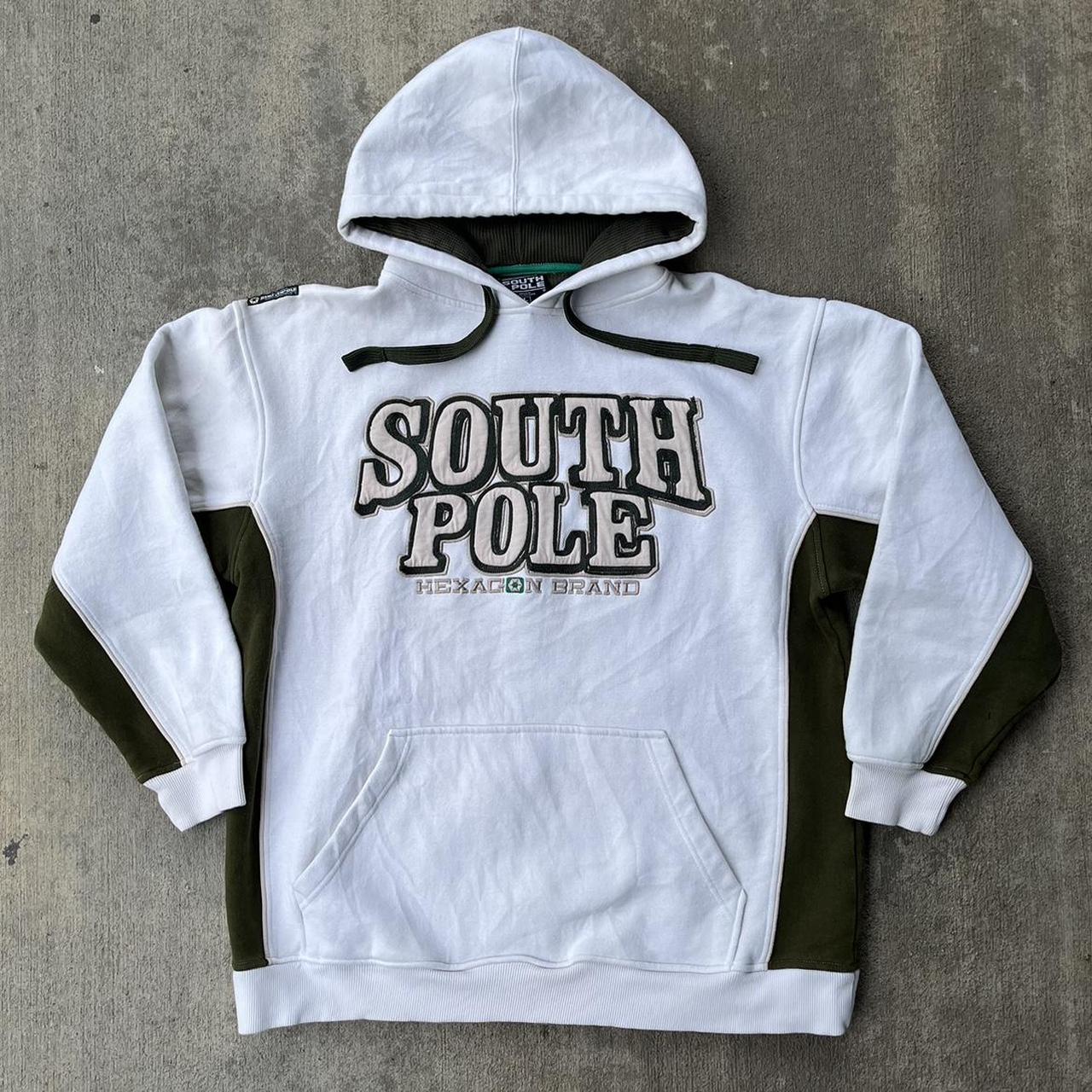 Southpole Men's White and Green Hoodie | Depop