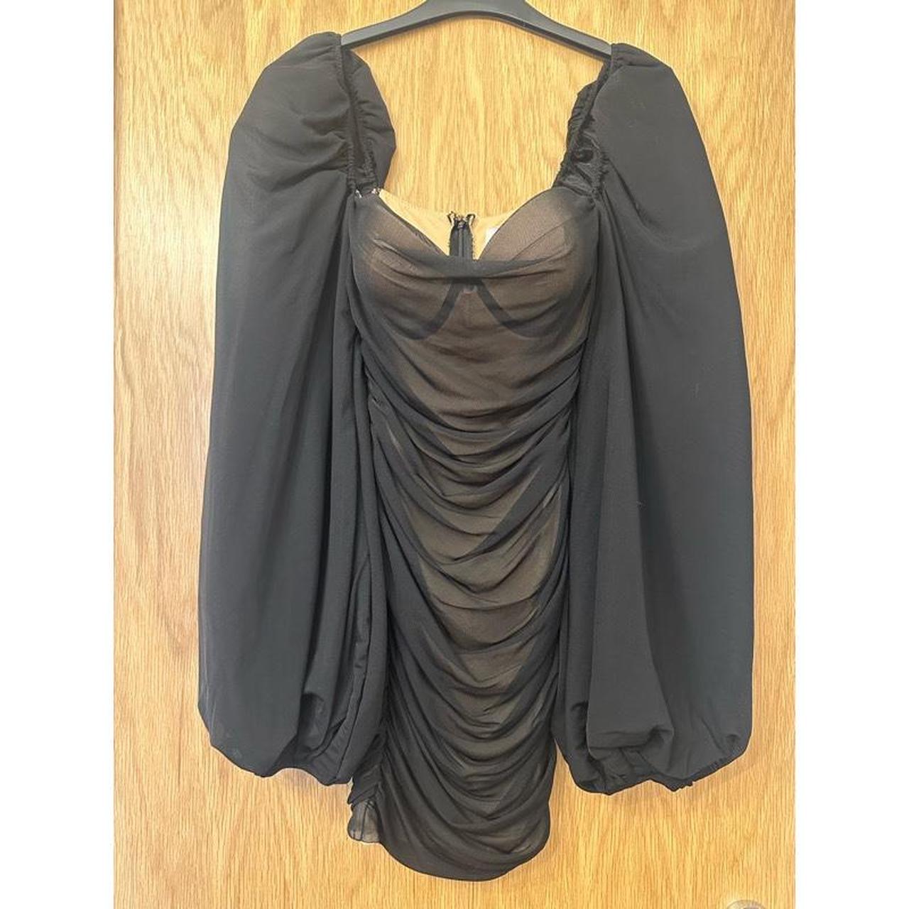 REDUCED!!! Oh Polly black long puff sleeve ruched... - Depop