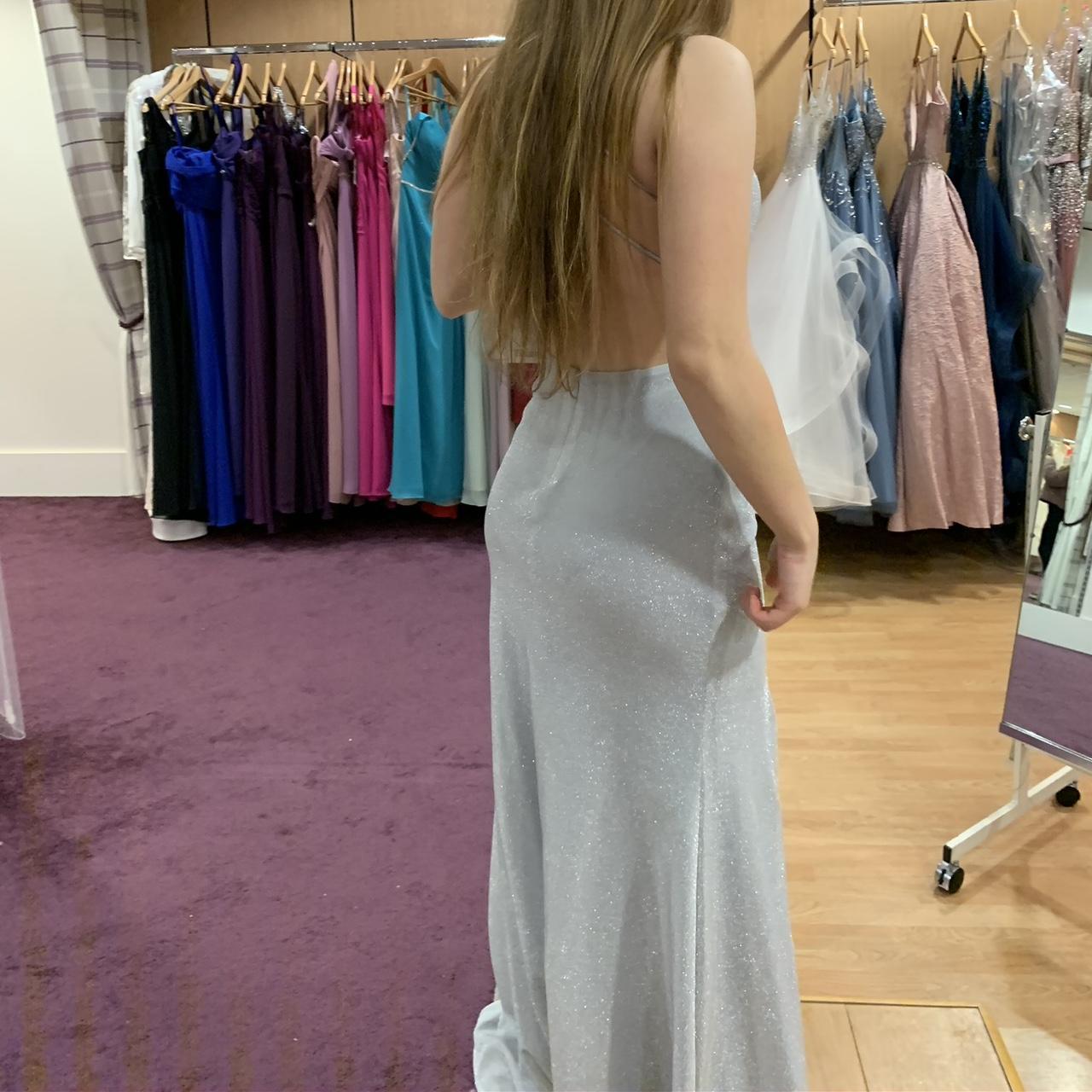 Silver, sparkly prom dress with slit. Brand new,... Depop