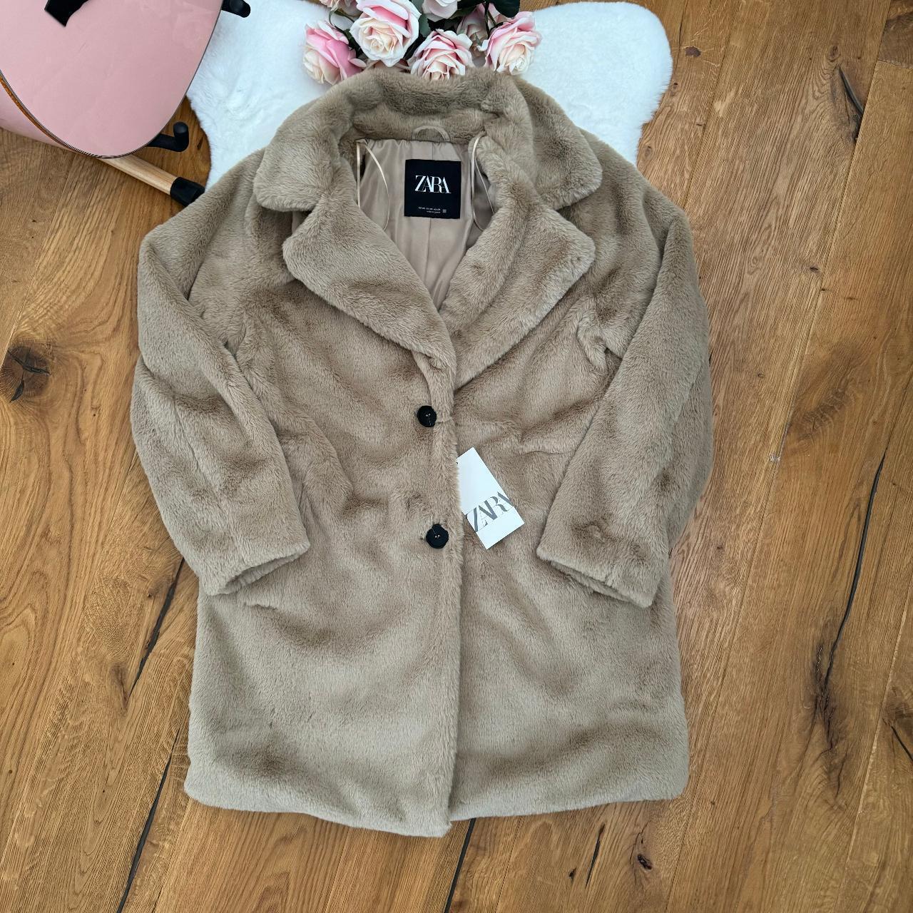 ZARA FAUX FUR COAT CARAMEL LAPEL COLLAR NEW Depop