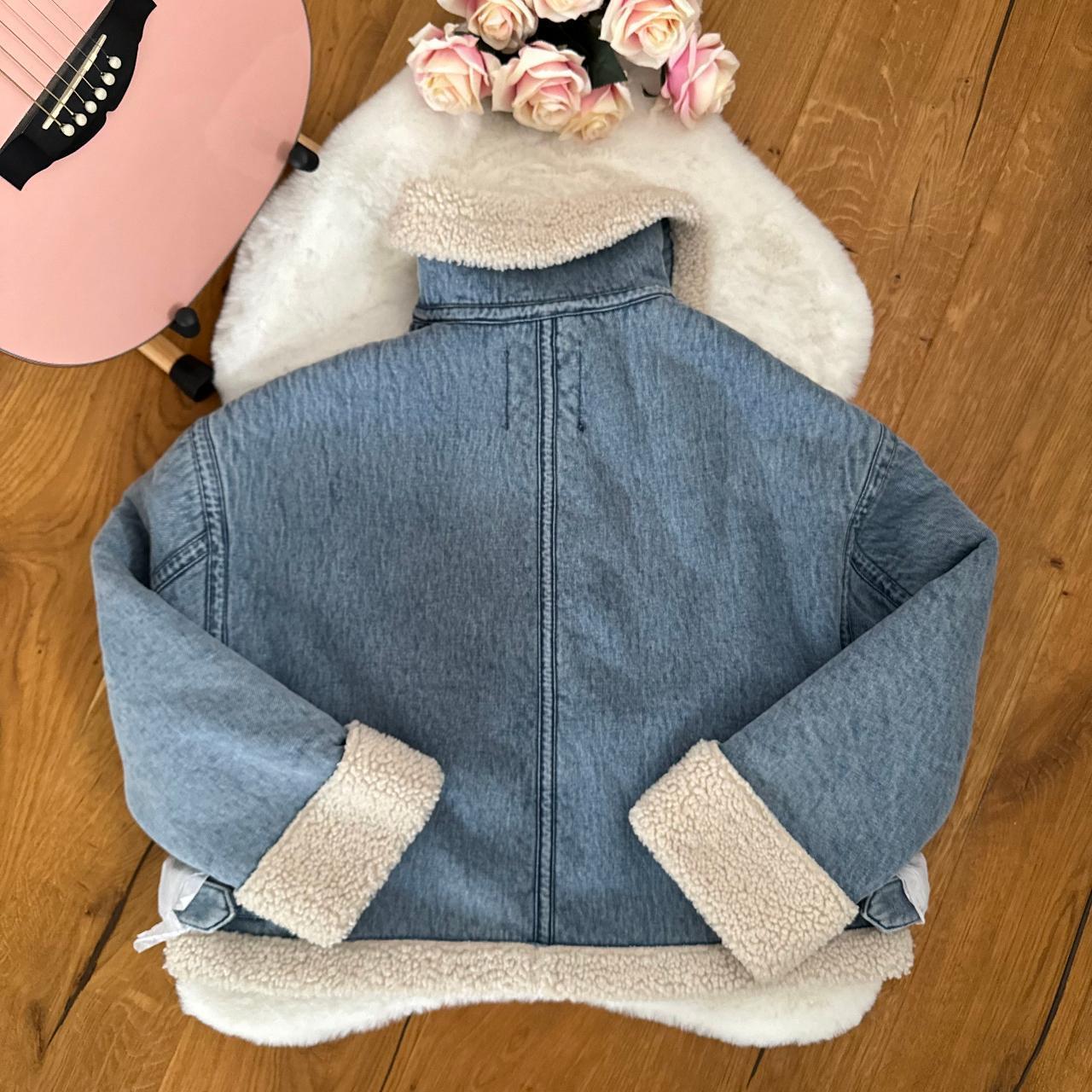 ZARA FAUX SHEARLING BIKER DENIM JACKET | Depop