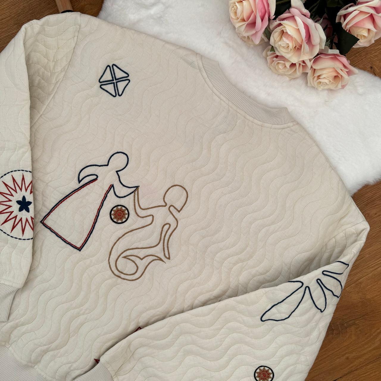 ZARA QUILTED SWEATSHIRT EMBROIDERY Aztec BEIGE | Depop