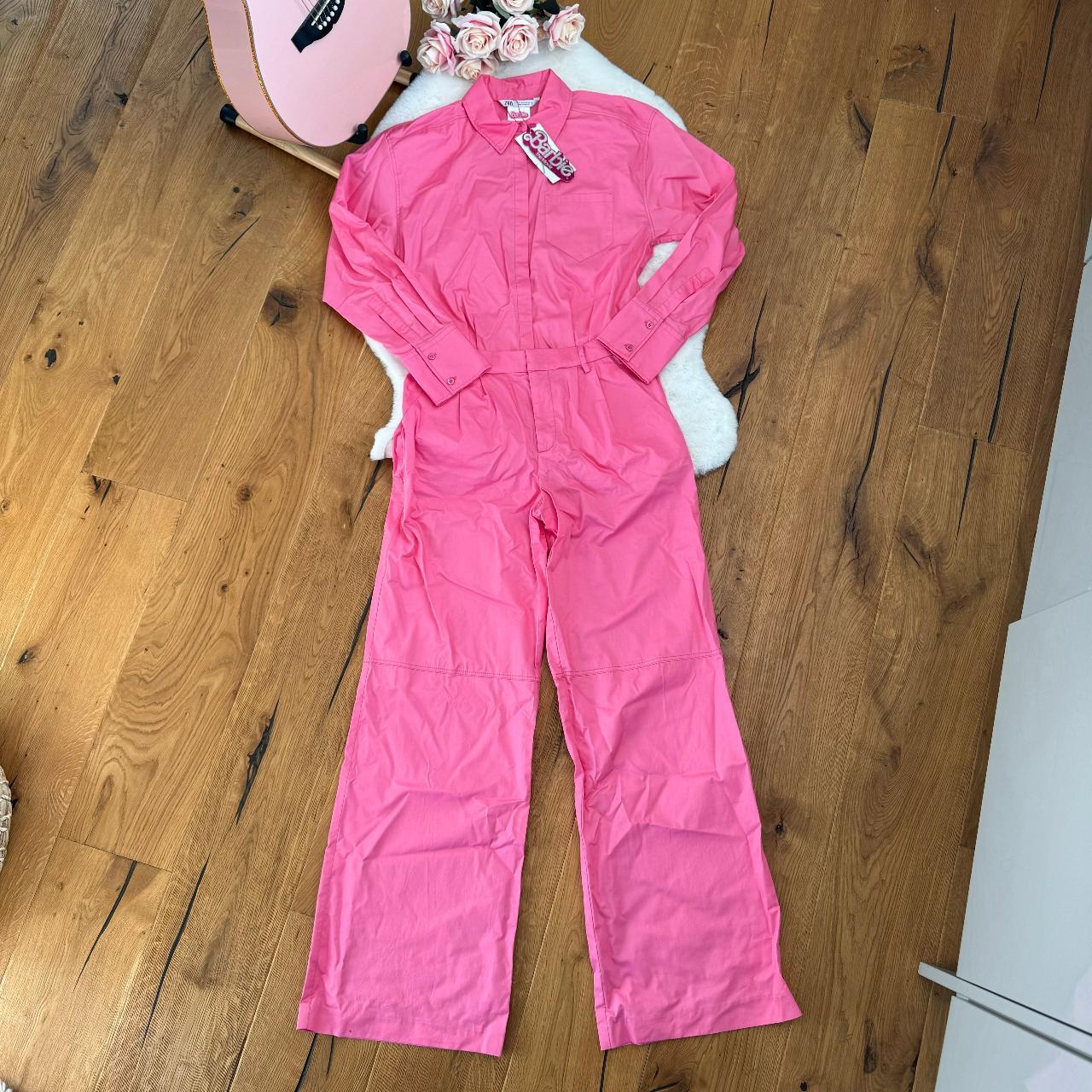 Zara pink outlet floral cotton overalls/jumpsuit