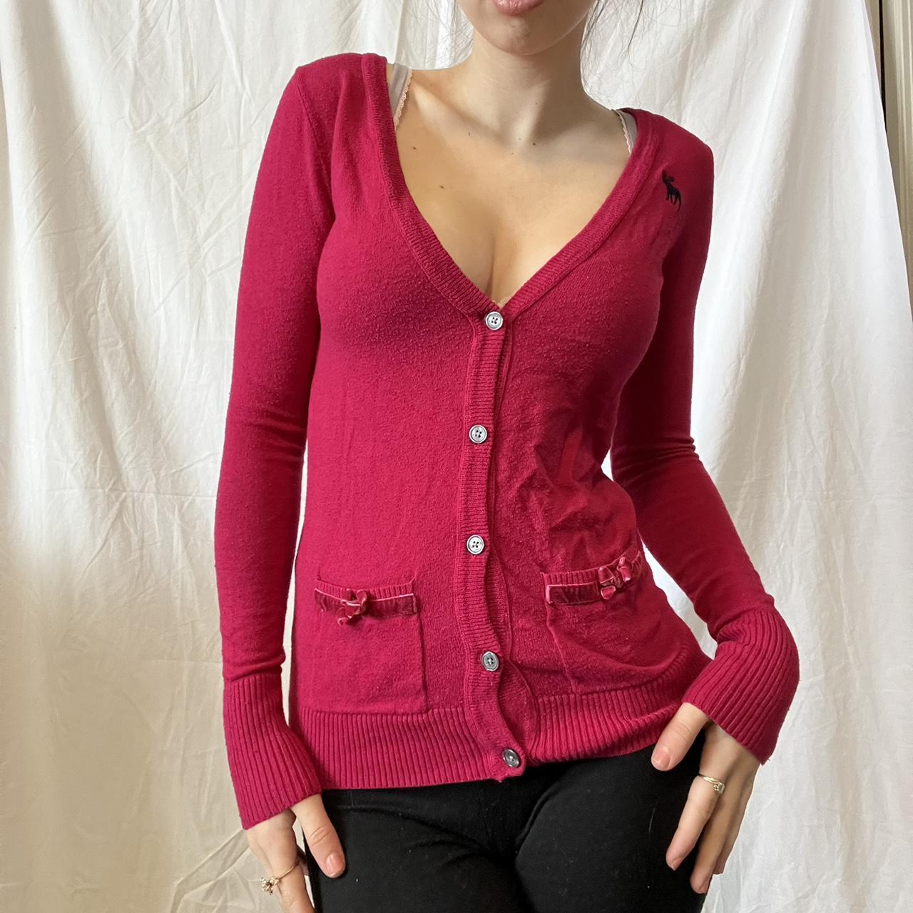 Hot pink cardigan Y2k Abercrombie and fitch... Depop