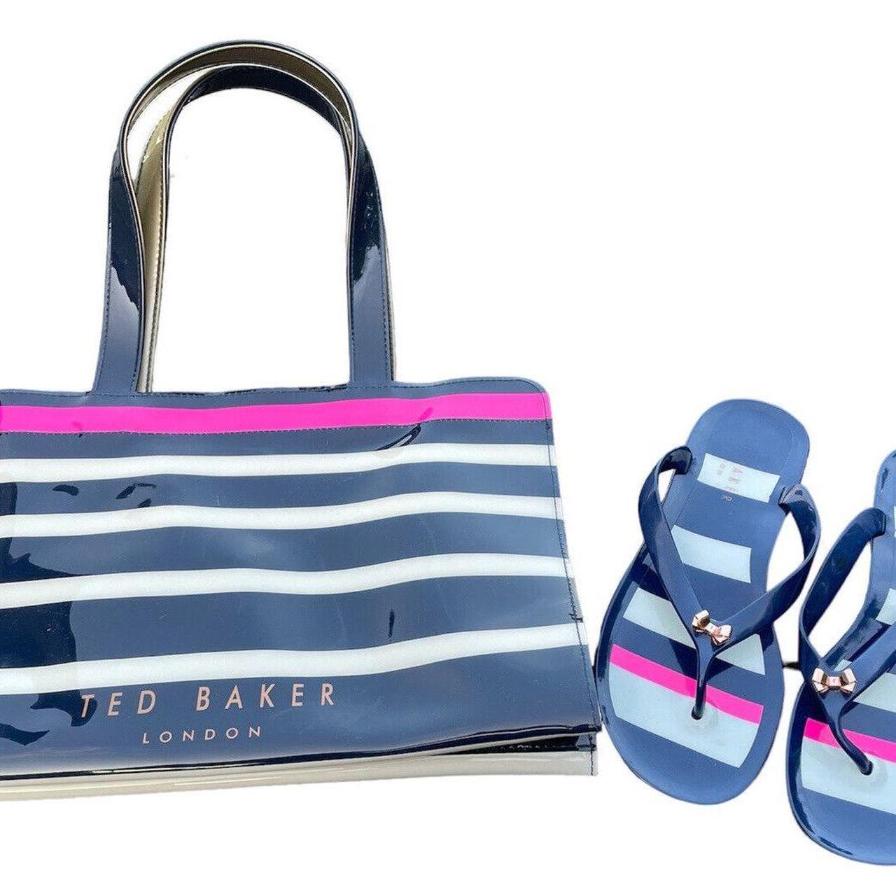 Ted Baker Navy White Stripe Beach Bag Flip Flops