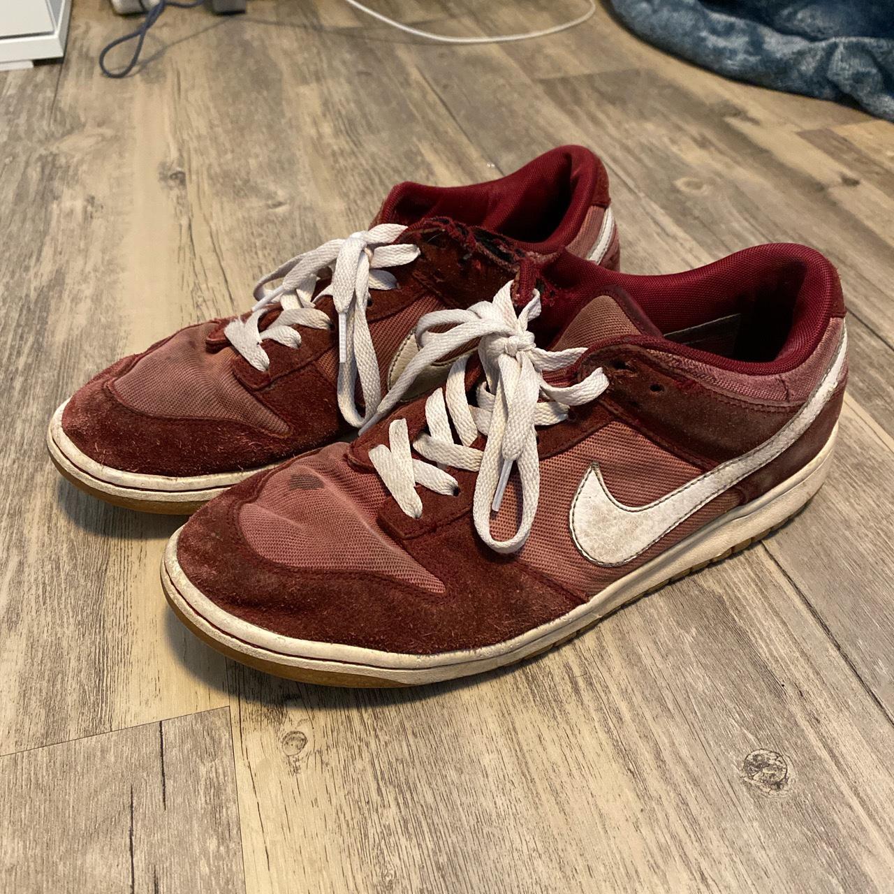 burgundy nike dunks, pretty beat up. obvious flaws... - Depop