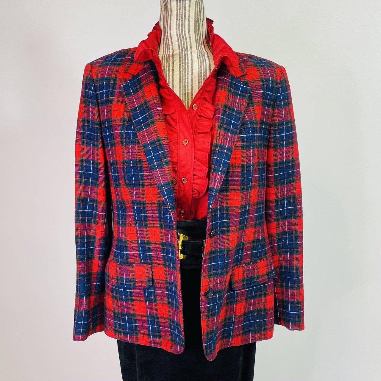 Vintage 70s Pendleton Red Plaid Wool Blazer Jacket 8...