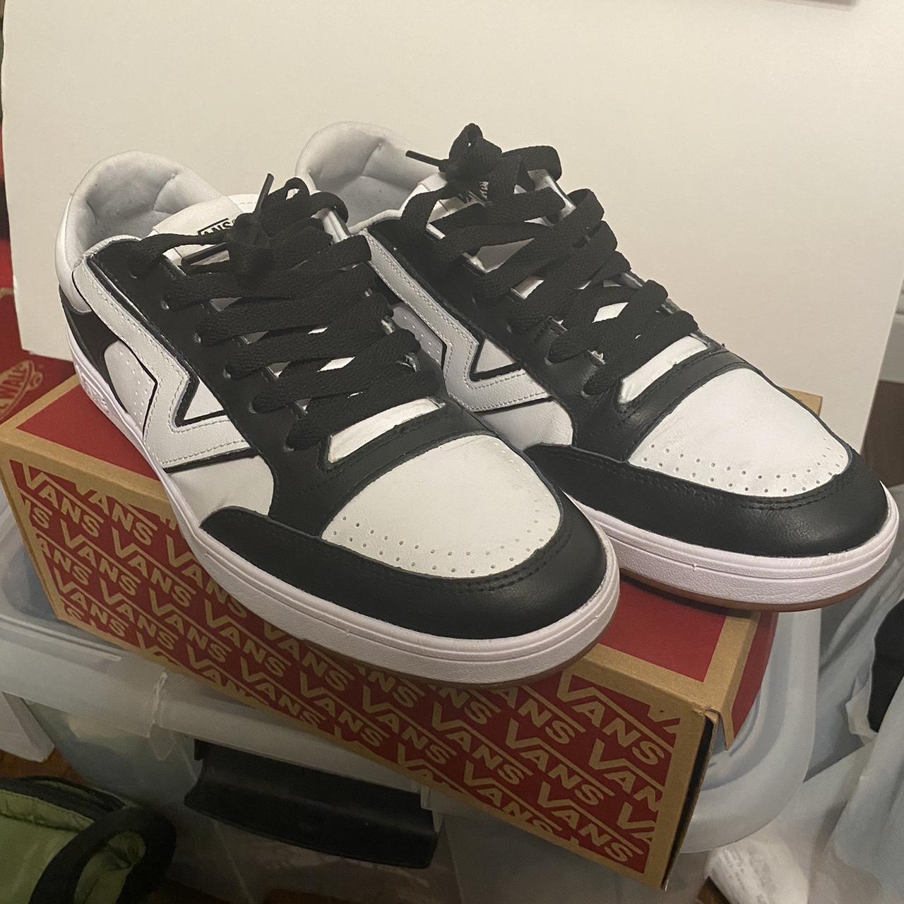 Vans Lowland Black and white leather Comfy Cush... - Depop