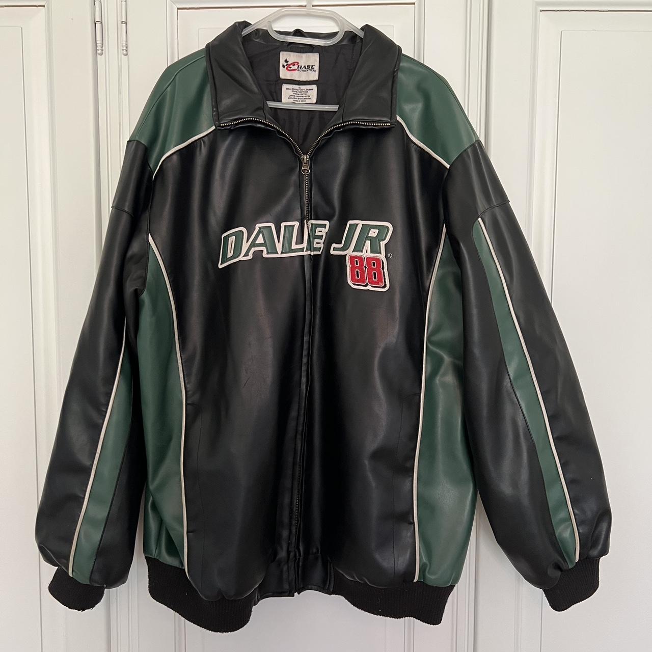 Green and black leather racer Jacket, Chase... - Depop