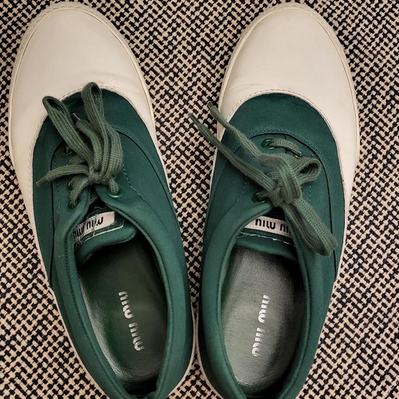 Miu miu lace up sneakers green white EU40 Gentle | Depop