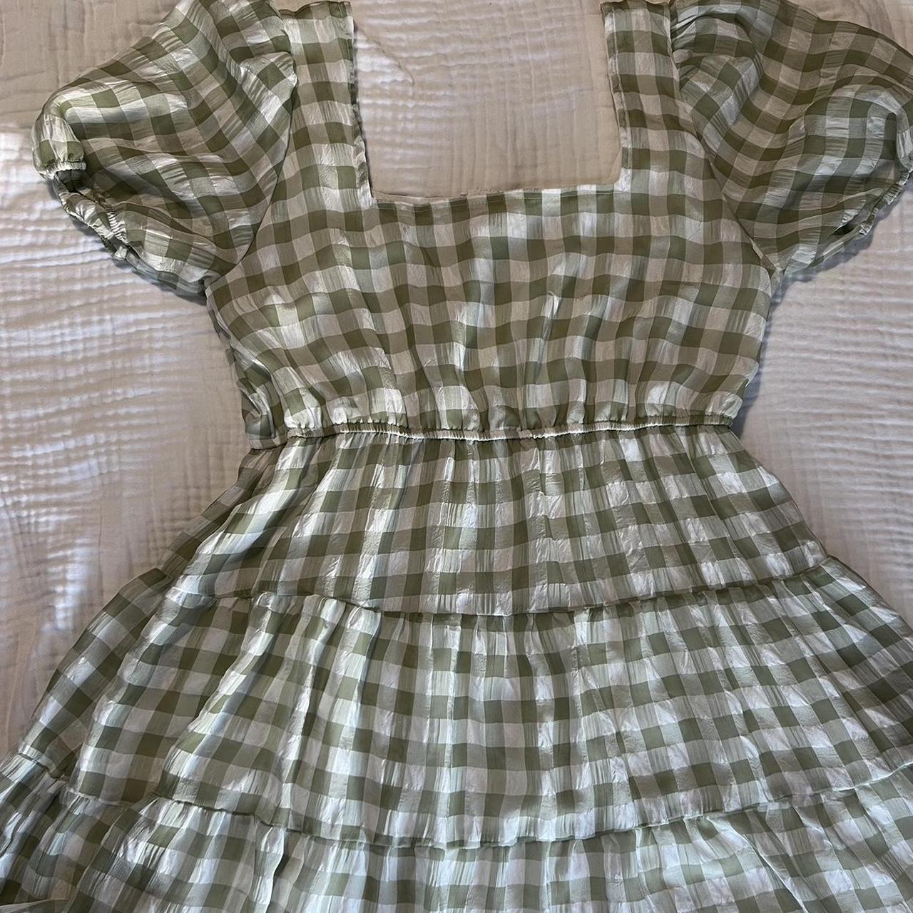 large checkered green baby doll dress. you can tie a... - Depop