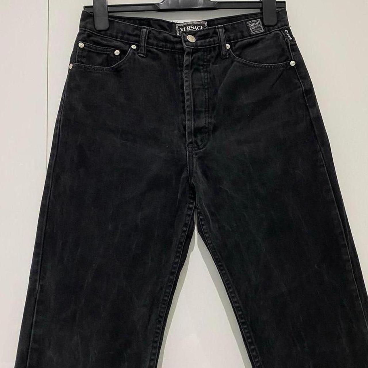 Y2K Versace jeans in black with some colour fade all - Depop