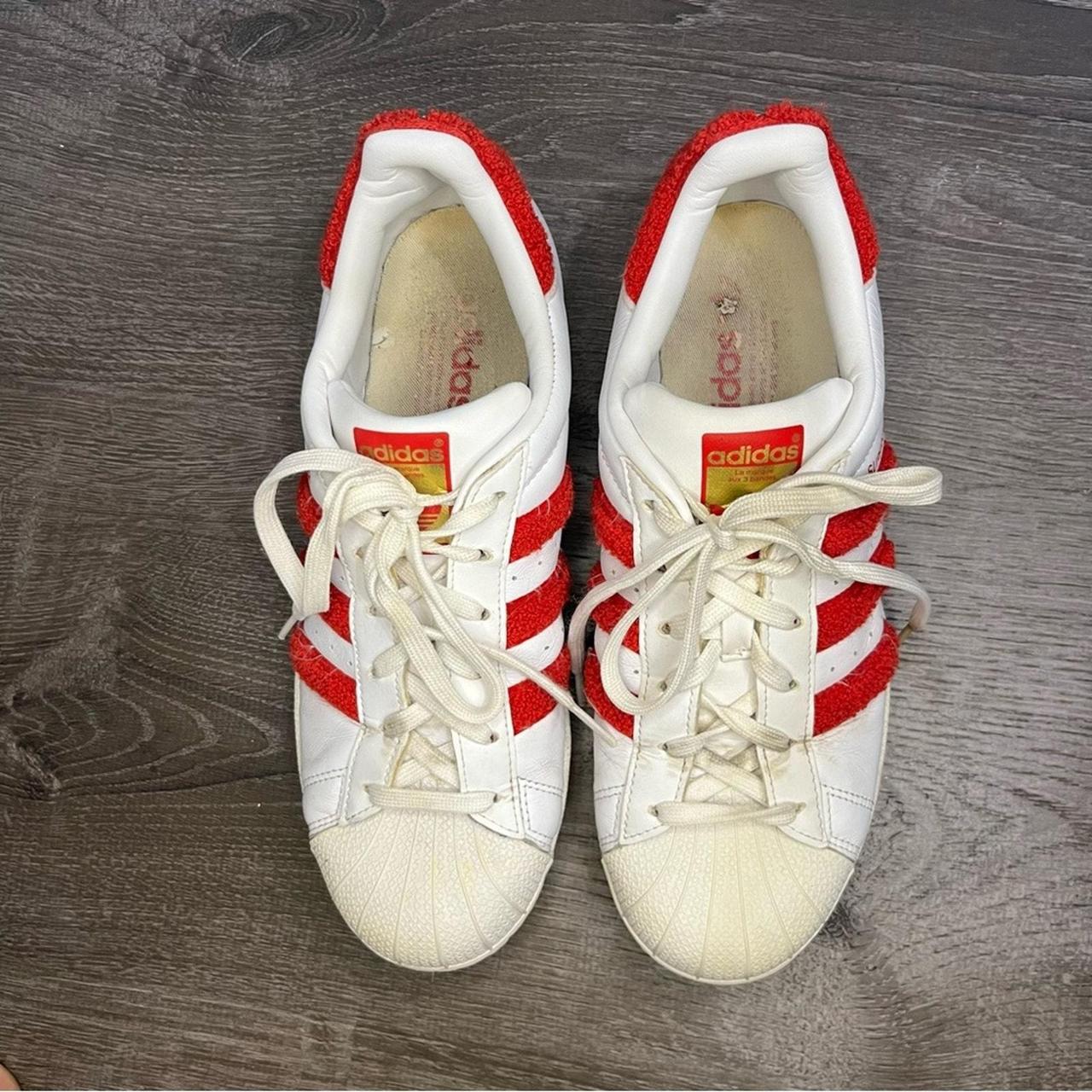 Red and white adidas shell toes online