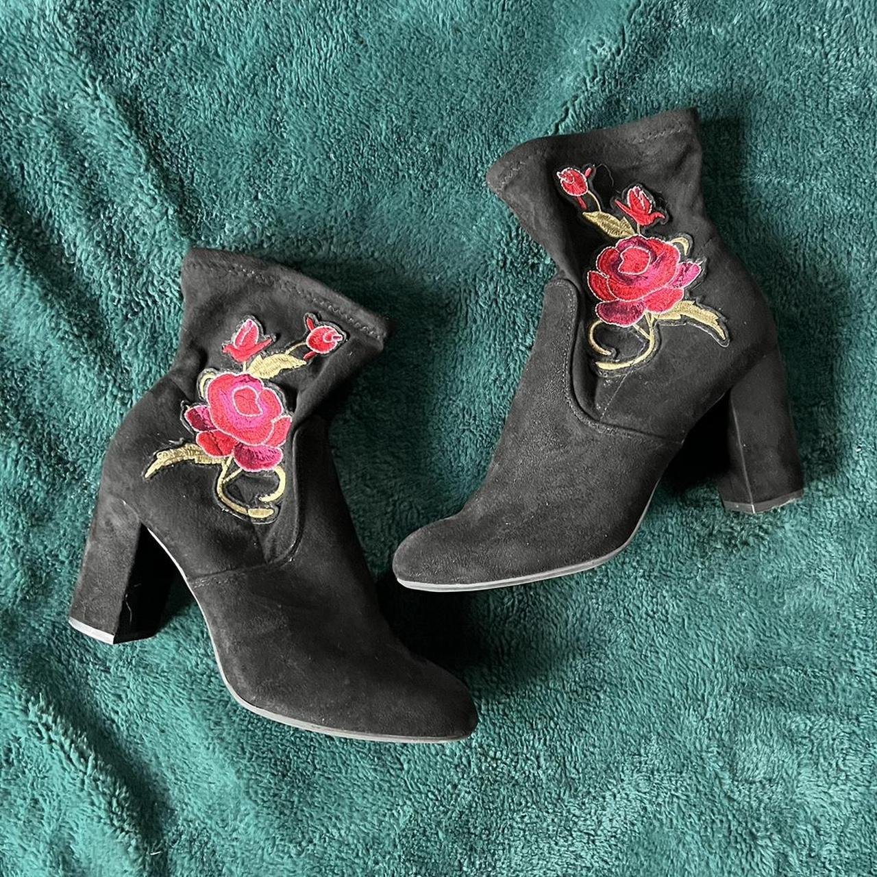 Rose embroidered ankle clearance boots