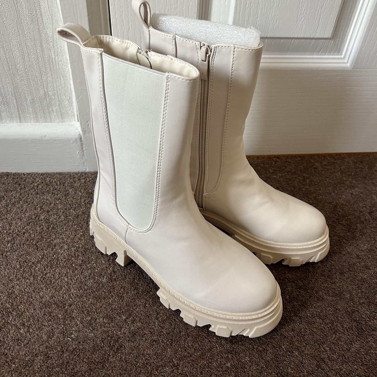 Cream/white boots. Size 3. Never worn before. - Depop