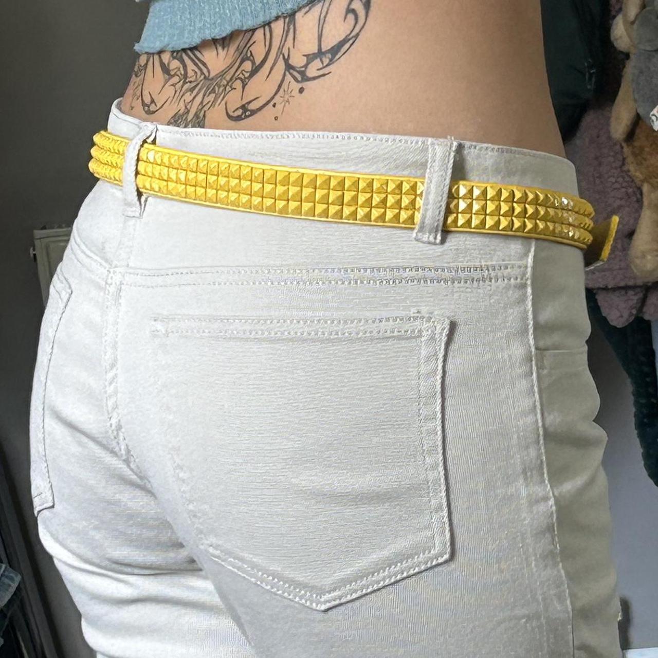 Y2K Yellow Studded Belt! Slight peeling/scuffs on... Depop