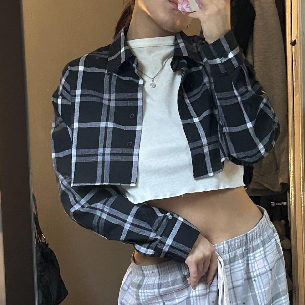 Cropped Plaid Flannel Shirt