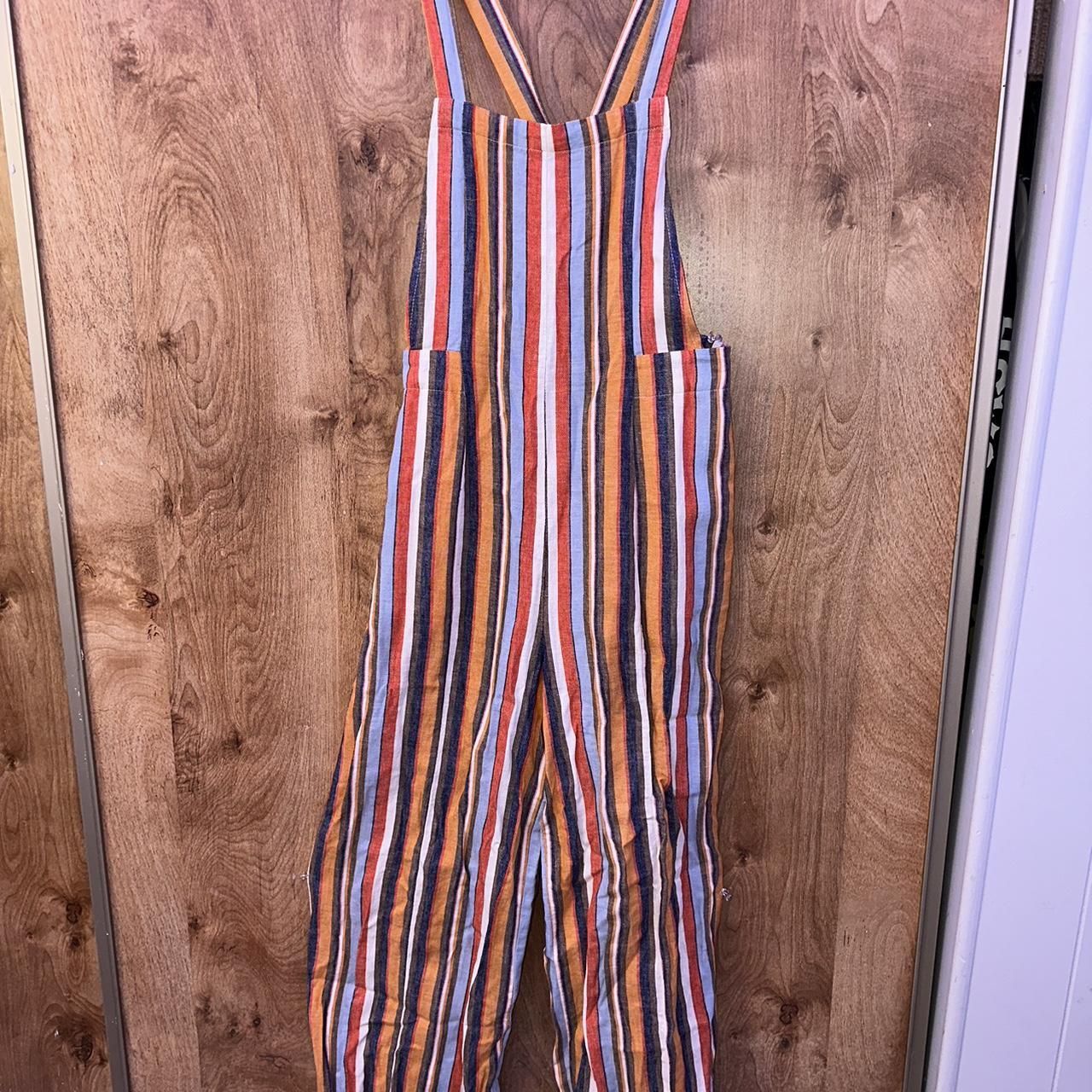 Small Forever 21 stripped orange and blue overalls… - Depop