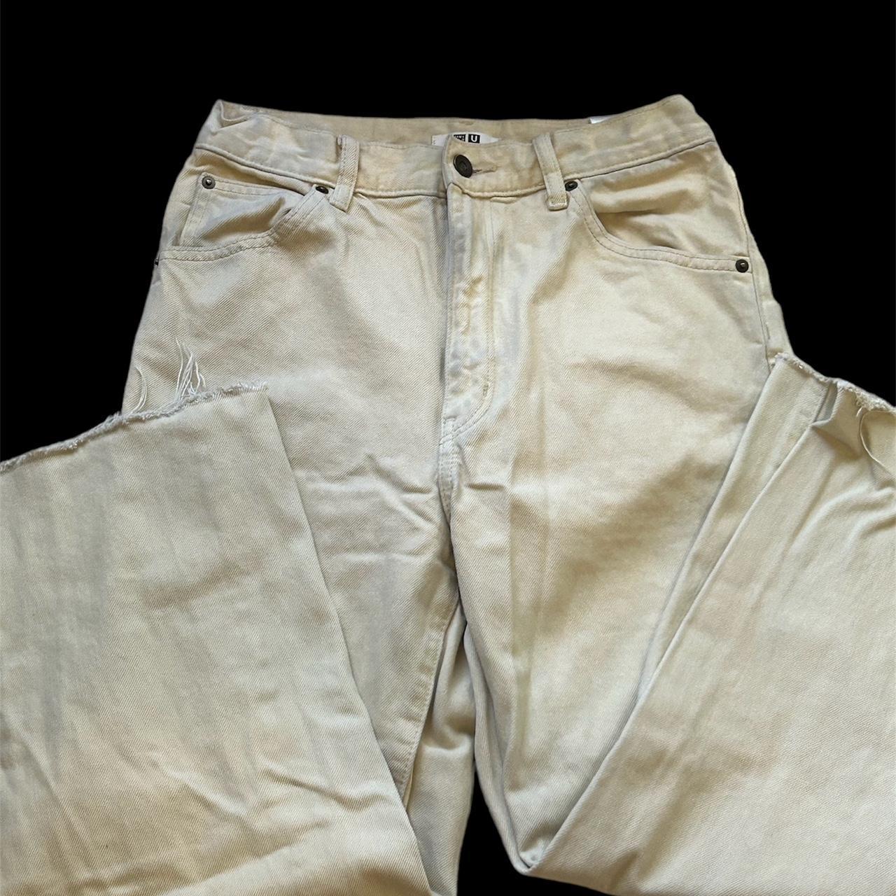 uniqlo cream pants slight color stain on waist line Depop
