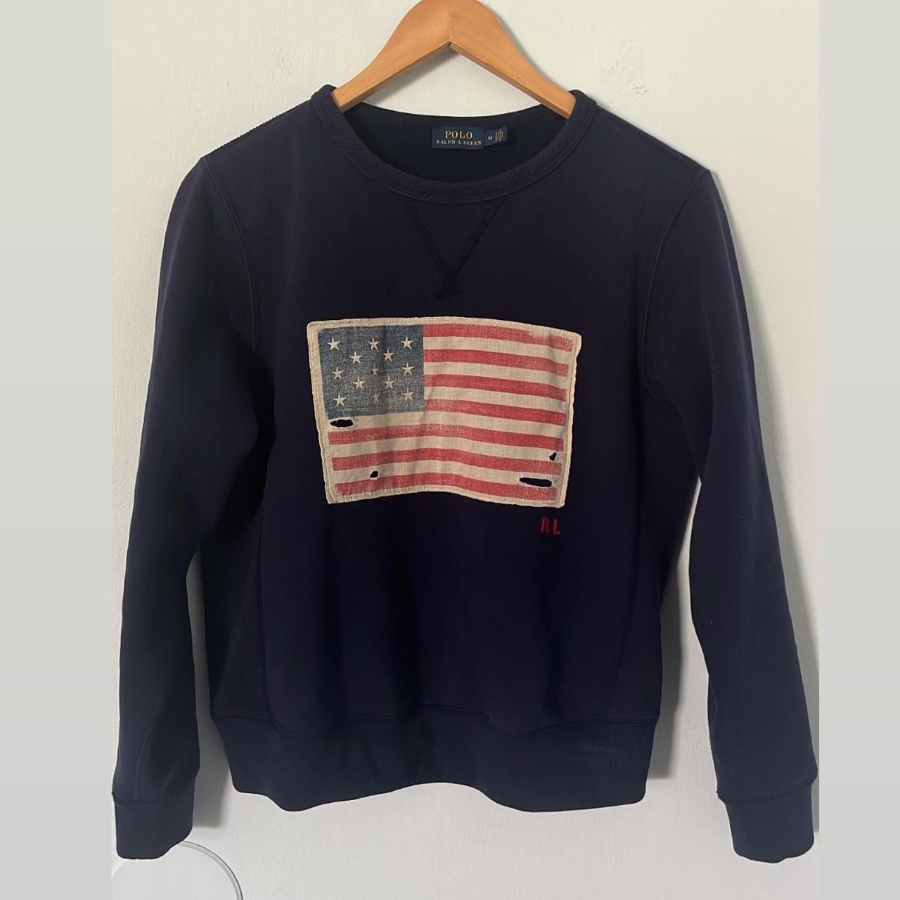 Ralph Lauren Flag Sweatshirt Navy Blue polo Ralph... - Depop