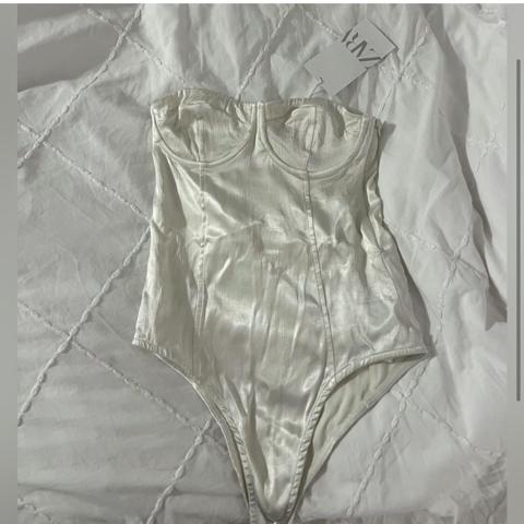 ZARA SATIN EFFECT CORSET BODYSUIT SIZE M - Depop