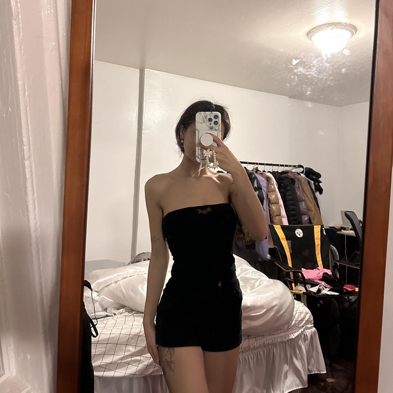one size black Brandy Melville tube top embroidered - Depop